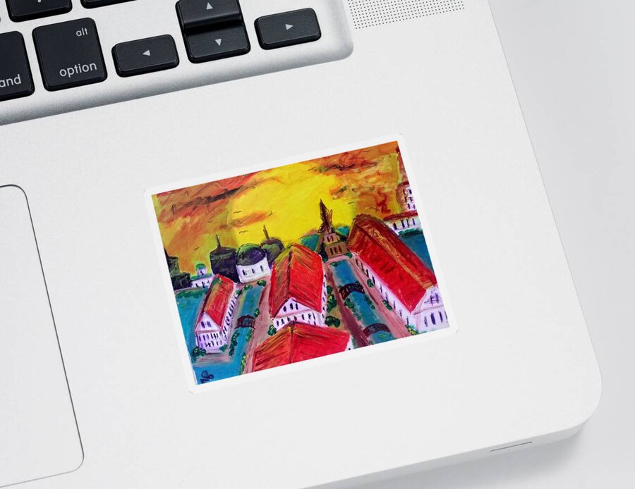 City Sticker featuring the painting Dutch Sunset by Andrew Blitman