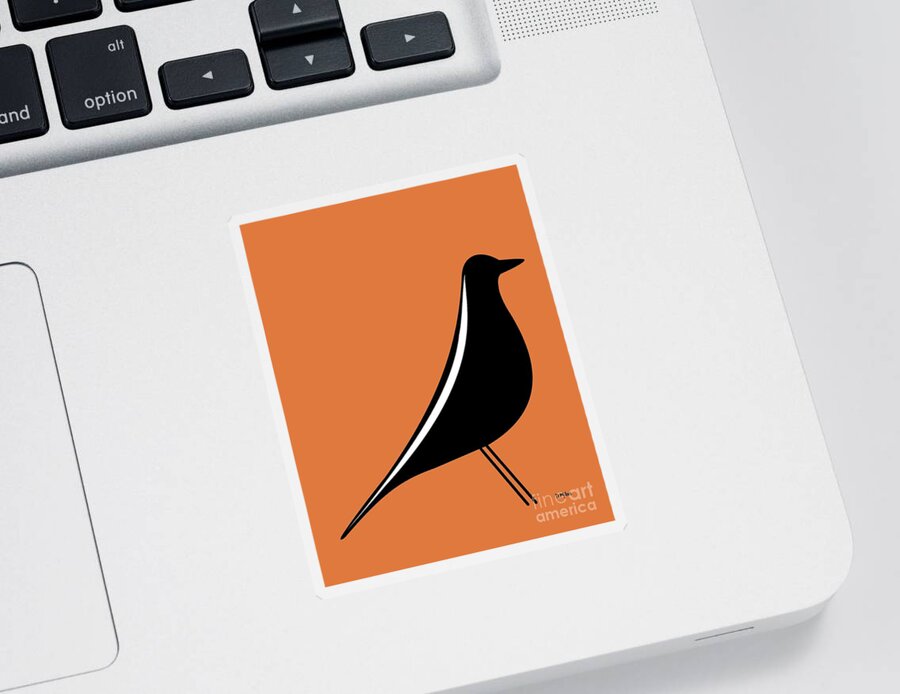Mid Century Modern Sticker featuring the digital art Eames House Bird on Orange by Donna Mibus