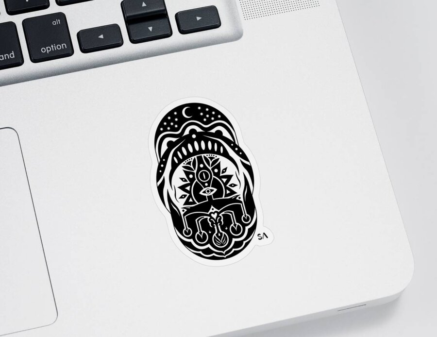 Black And White Sticker featuring the digital art Earth by Silvio Ary Cavalcante