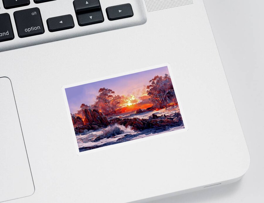  Sticker featuring the digital art East coast Tasmanian at sunset part 4 by Armin Sabanovic