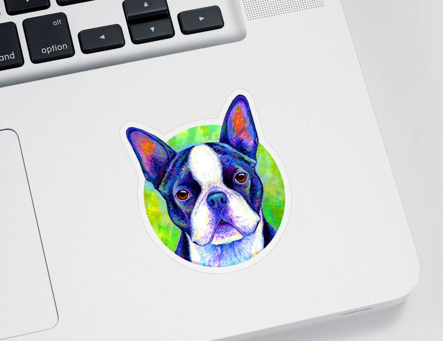 Boston Terrier Sticker featuring the painting Effervescent - Colorful Boston Terrier Dog by Rebecca Wang