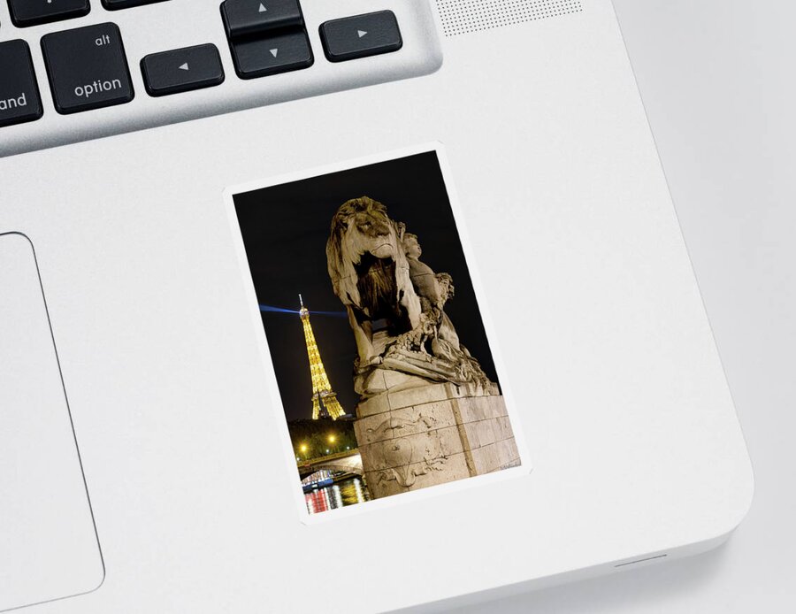 Eiffel And Lion Sticker featuring the photograph Eiffel and Lion 02 by Weston Westmoreland