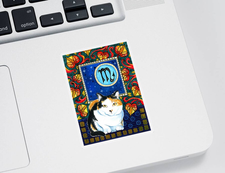 Cat Sticker featuring the painting Eleanor with Scorpio Cat Zodiac Sign by Dora Hathazi Mendes