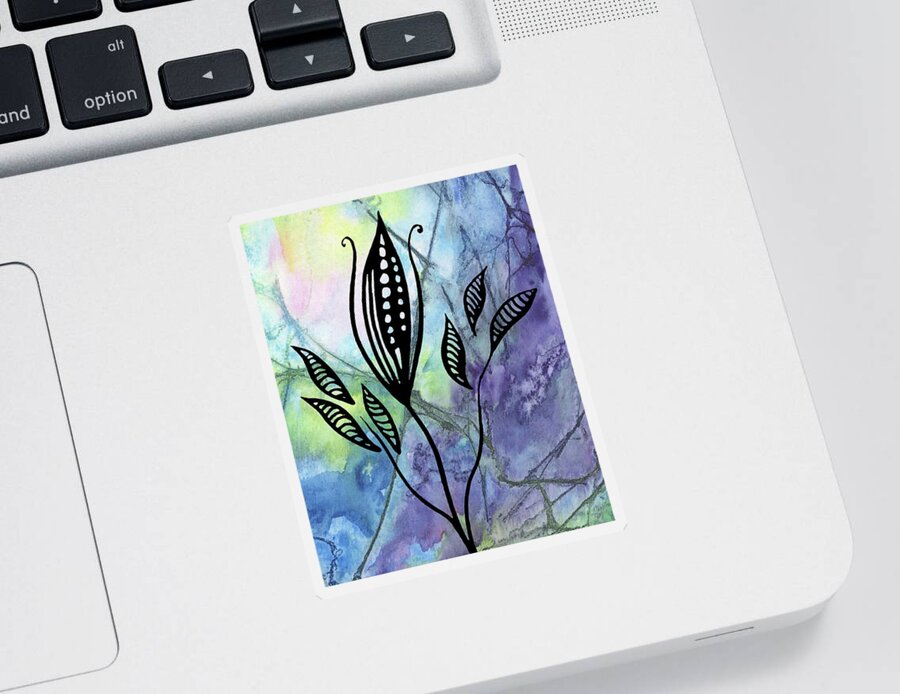 Floral Pattern Sticker featuring the painting Elegant Pattern With Leaves In Blue And Purple Watercolor I by Irina Sztukowski