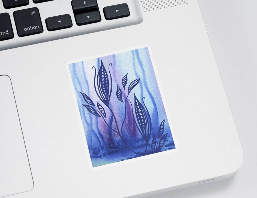 Floral Pattern Sticker featuring the painting Elegant Pattern With Leaves In Blue And Purple Watercolor II by Irina Sztukowski