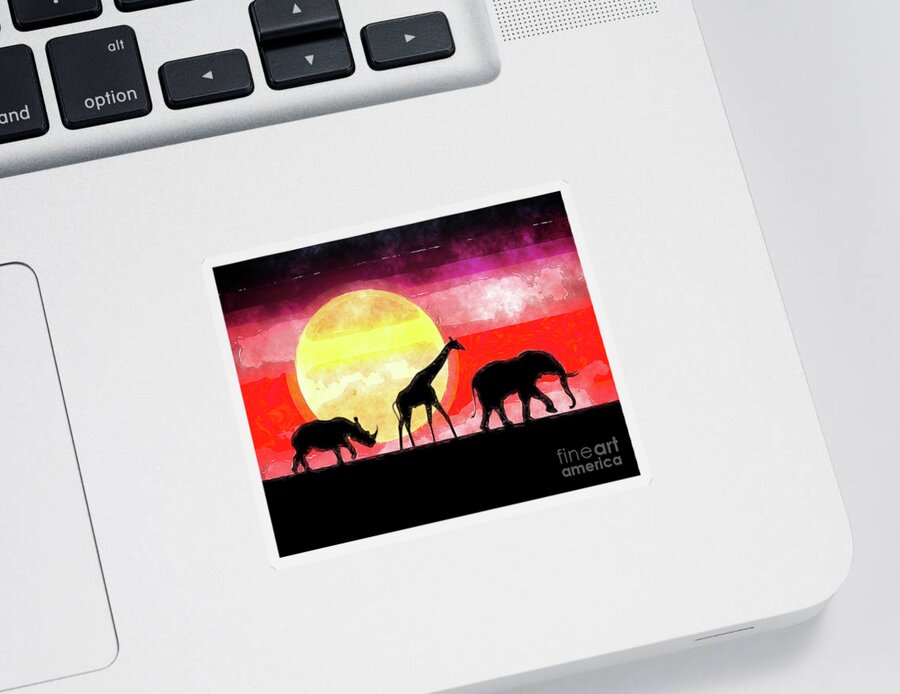 Elephant Sticker featuring the digital art Elephant Giraffe Rhinoceros by Phil Perkins