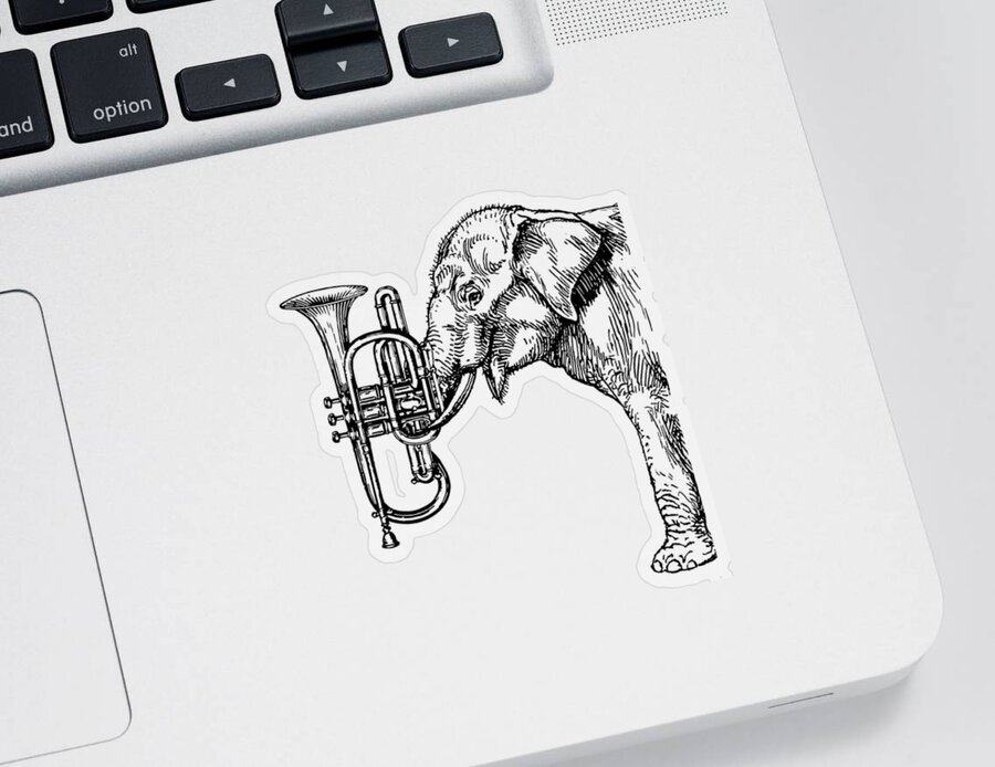 Elephant Sticker featuring the digital art Elephant musician by Madame Memento