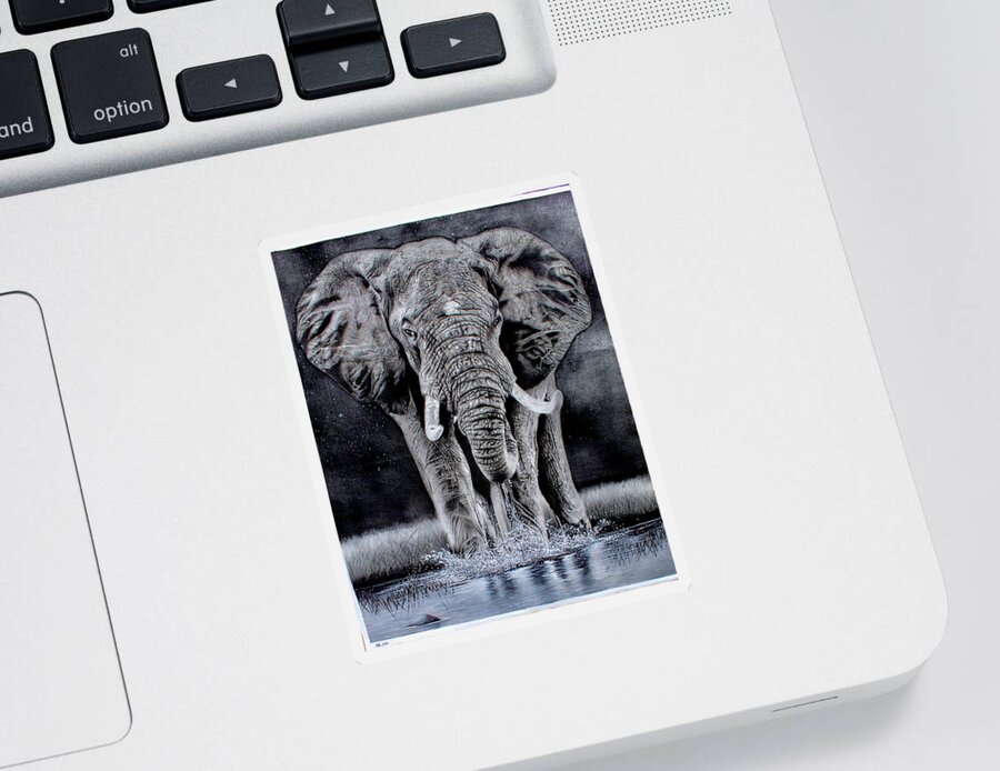 Elephant Sticker featuring the painting Elephant Night by Mayamiko Banda