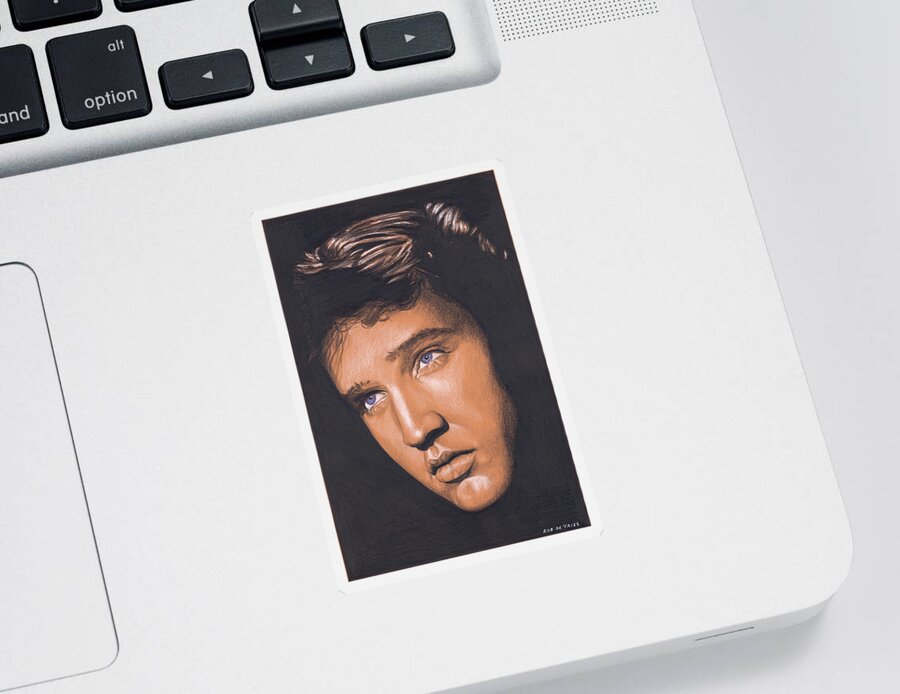 Elvis Sticker featuring the drawing Elvis in Charcoal no. 261 by Rob De Vries