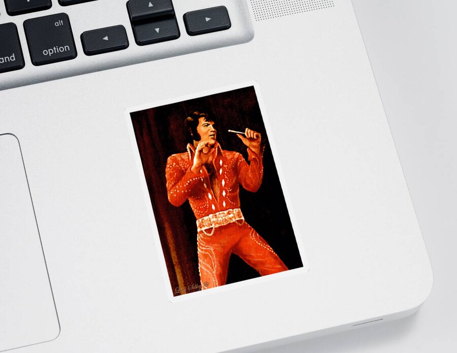 Entertainer Sticker featuring the painting Elvis in red by Loxi Sibley