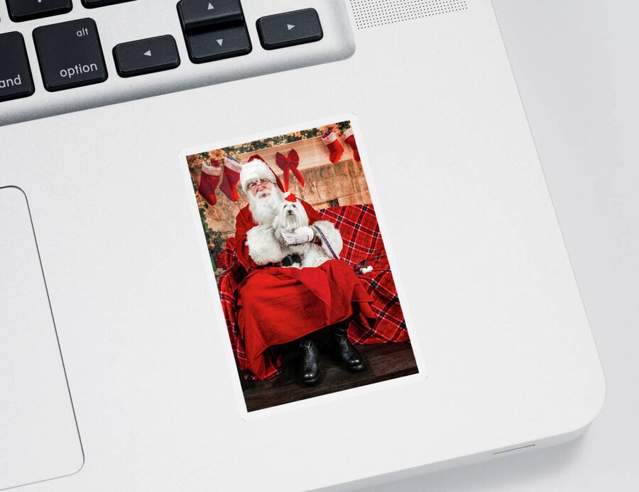 Emmy Sticker featuring the photograph Emmy with Santa 1 by Christopher Holmes