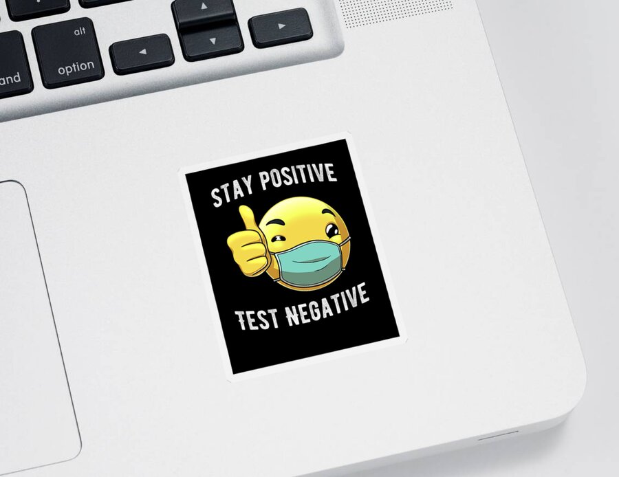  Sticker featuring the digital art Emoji with face mask with Stay Positive, Test Negative by Lance Gambis