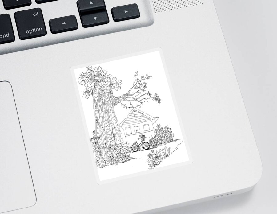 Line Art Sticker featuring the drawing Enchanted - Line Art - Hand Drawing Illustration Digitally Enhanced by Patricia Awapara