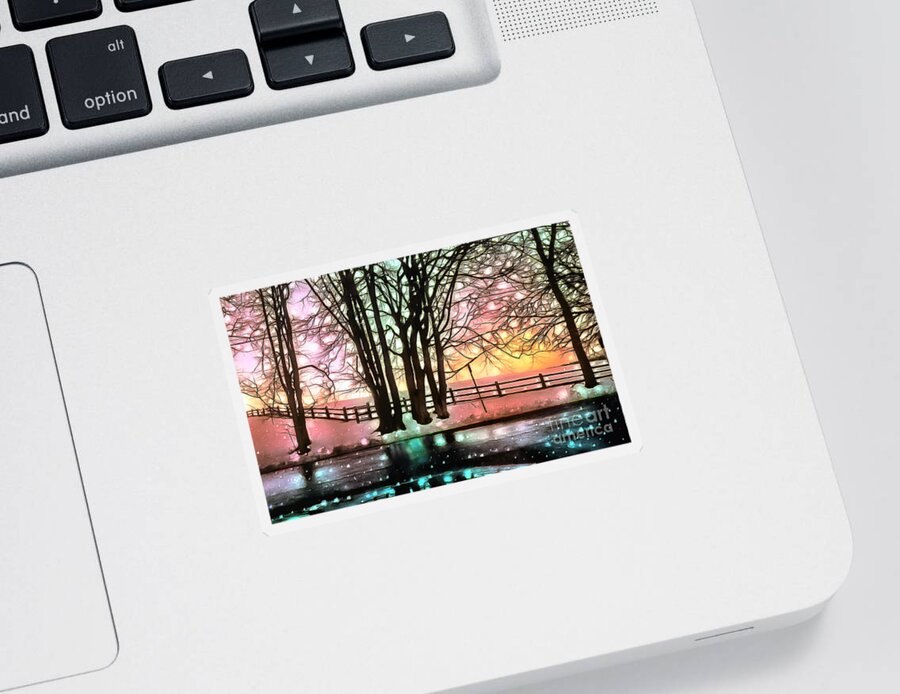 Snow Sticker featuring the photograph Enchanted Snowy Delaware Hillside and Fence by Sea Change Vibes