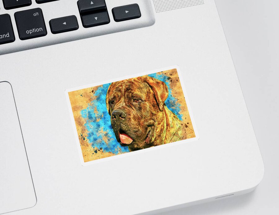 English Mastiff Sticker featuring the digital art English Mastiff head close-up - digital painting with a vintage look by Nicko Prints