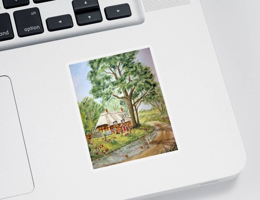 Cottage Sticker featuring the painting English Thatched Roof Cottage by Kelly Mills