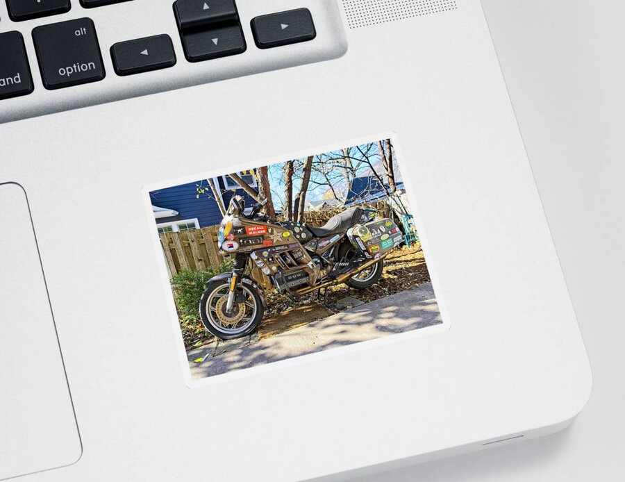 Motorbike Sticker featuring the photograph Motobike with stickers 2 by Steven Ralser