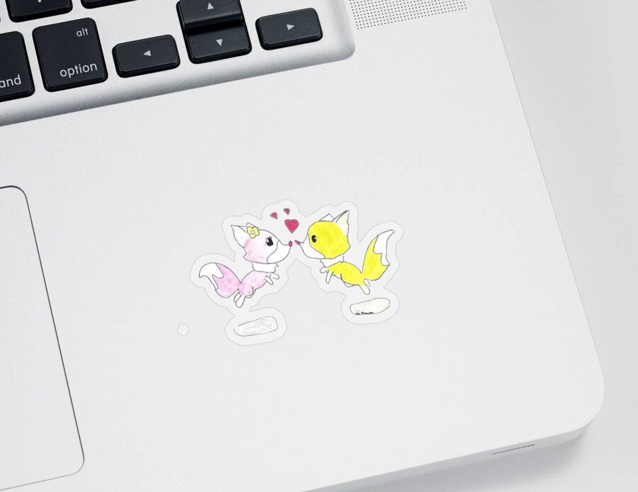 Foxes Sticker featuring the drawing Eskimo Kisses Two Cute Foxes Reunited by Ali Baucom
