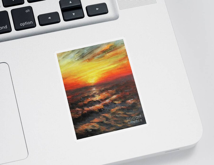 Seascape Sticker featuring the painting Evenfall by Jane See