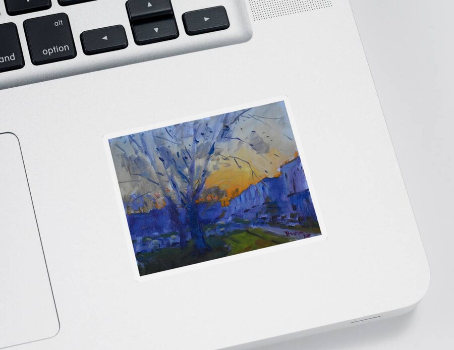 Evening Sticker featuring the painting Evening on my Backyard by Ylli Haruni