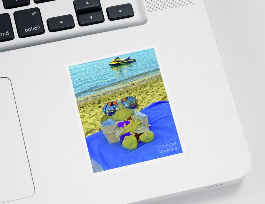 Digital Art Sticker featuring the photograph Everyone needs a good book and a beach by Pics By Tony
