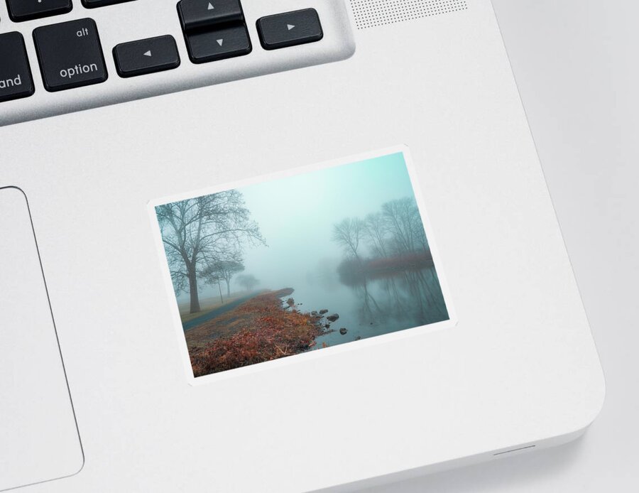 Fog Sticker featuring the photograph Facing East on Foggy Lake Muhlenberg by Jason Fink