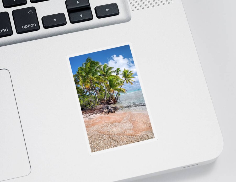 Fakarava Sticker featuring the photograph Fakarava - Pink sands and coconut trees by Olivier Parent