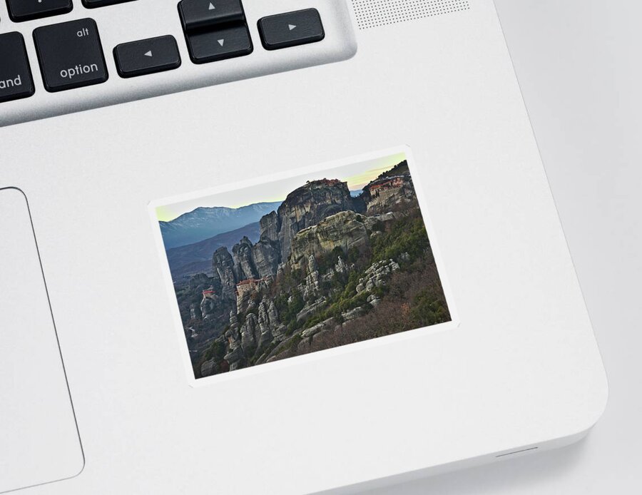 Meteora Sticker featuring the photograph Fall evening in Meteora by Sean Hannon