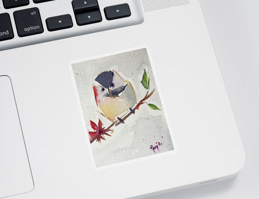 Chickadee Sticker featuring the painting Fat little Chickadee by Roxy Rich