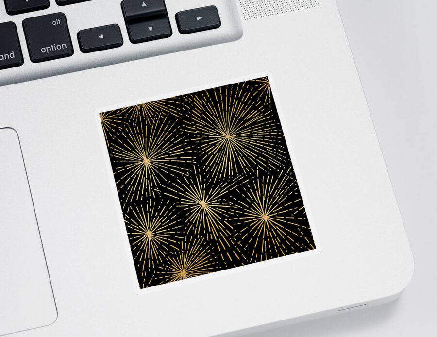 Modern Sticker featuring the painting Faux Gold and Black Modern Starburst Pattern - Art by Jen Montgomery by Jen Montgomery