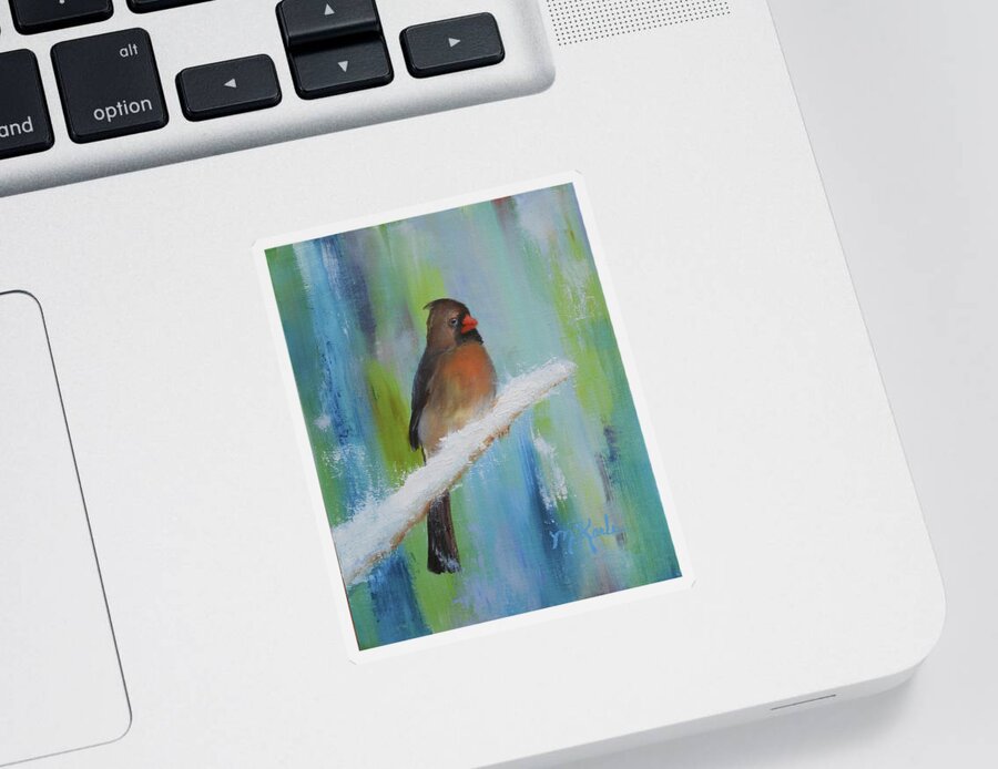 Cardinal Sticker featuring the painting Spring Snow 2 - Female Cardinal by Marsha Karle