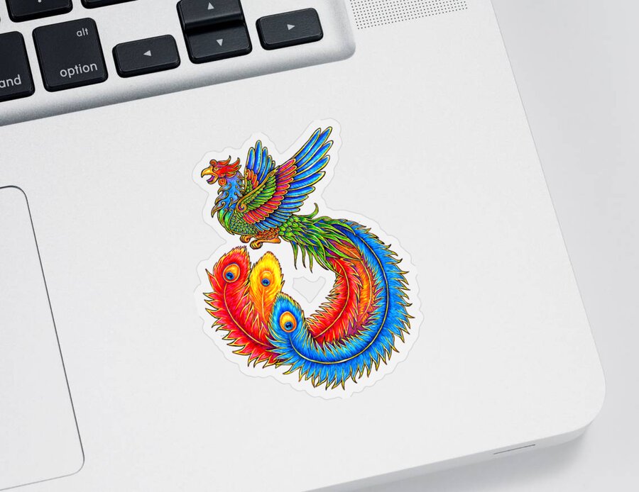 Chinese Phoenix Sticker featuring the painting Fenghuang Chinese Phoenix by Rebecca Wang