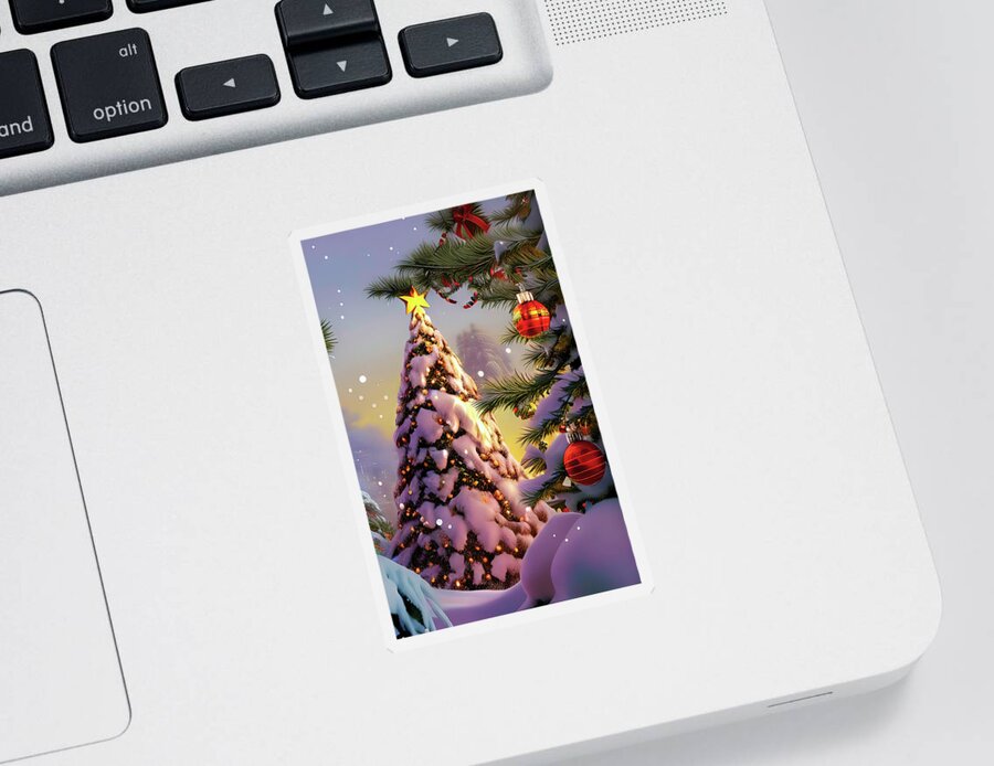 Christmas Sticker featuring the digital art Festive Christmas Tree by Darren White