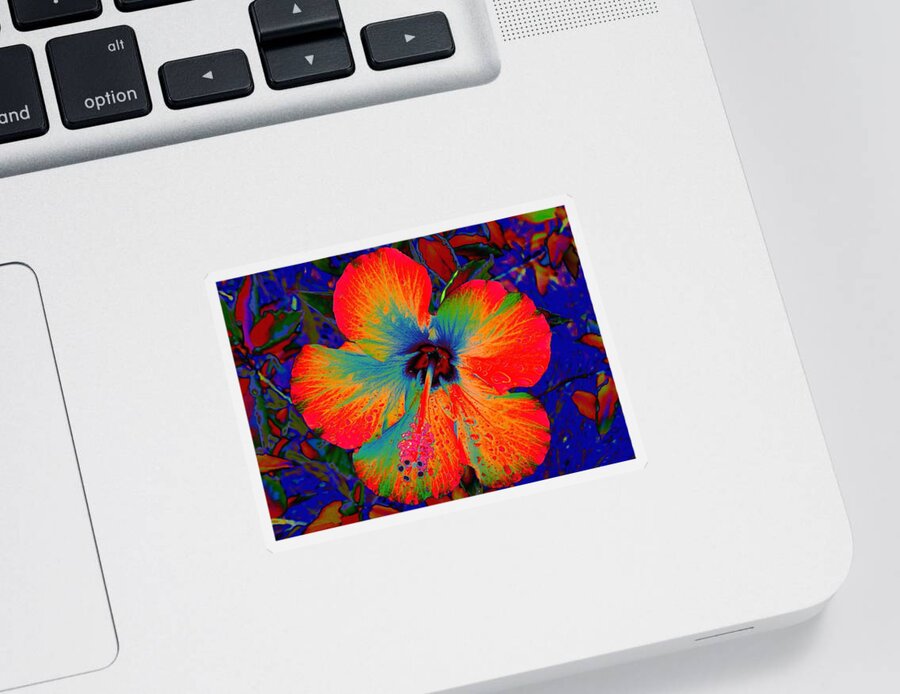 Hibiscus Sticker featuring the digital art Festooned Hibiscus by Larry Beat