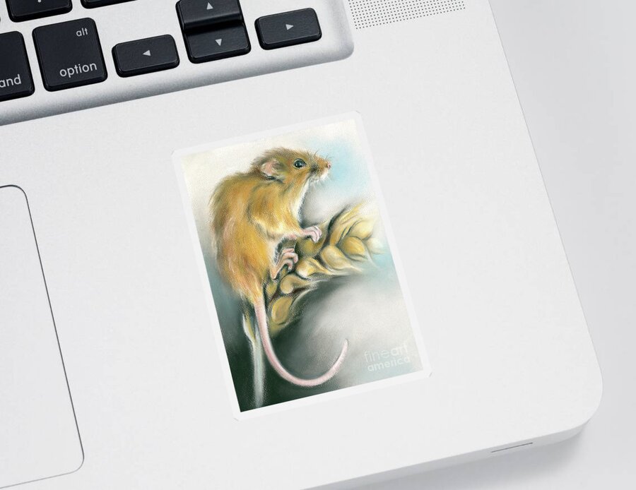 Animal Sticker featuring the painting Field Mouse on a Wheat Stalk by MM Anderson