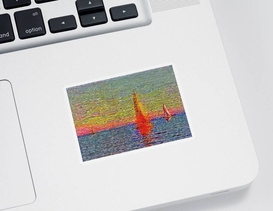 Sunset Sticker featuring the digital art Fiery Kiss by Alex Mir