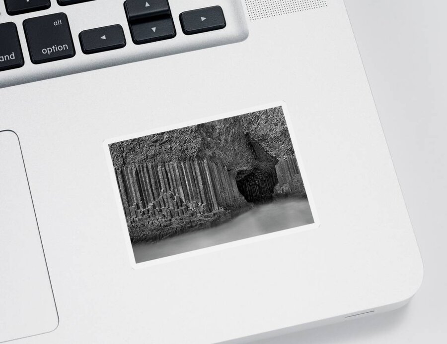 Fingals Cave Sticker featuring the photograph Fingal's Cave - Staffa - Black and White by Jason Politte