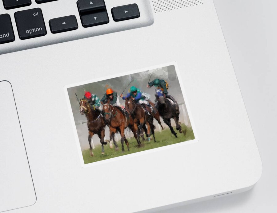 Horses Sticker featuring the painting Finishline by Gary Arnold