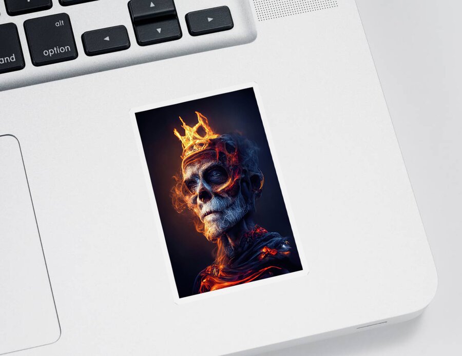King Sticker featuring the digital art Fire Skeleton King 01 by Matthias Hauser