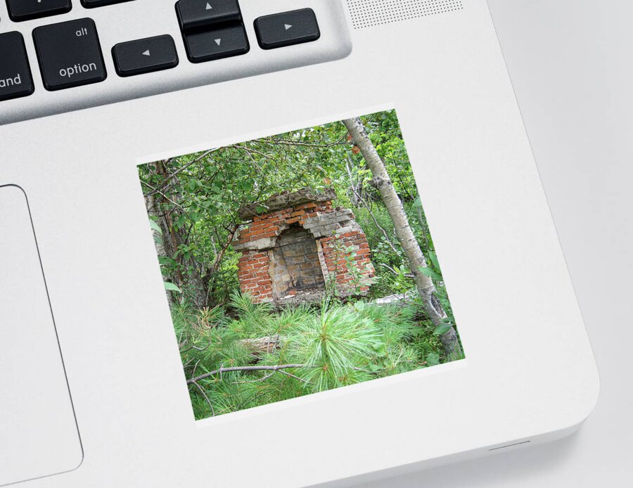 Ruins Sticker featuring the photograph Fireplace in the Woods Eagle River Michigan by Mary Lee Dereske