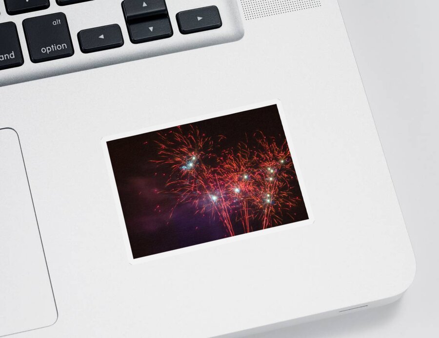 Firework Sticker featuring the digital art Fireworks Red White Explosions by LGP Imagery