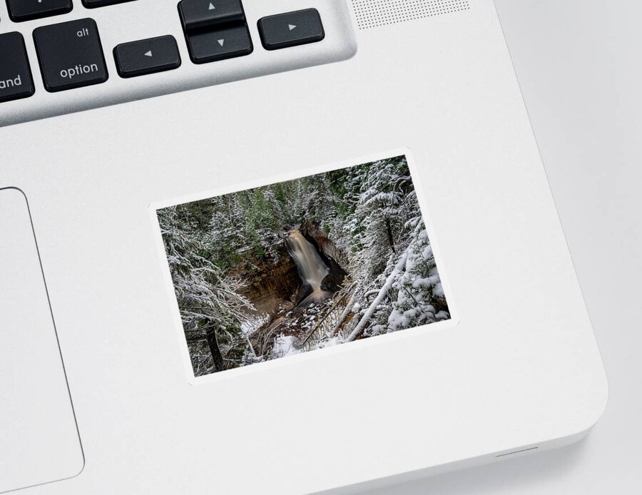 Footsore Fotography Sticker featuring the photograph First Snow at Miners Falls by Gary McCormick
