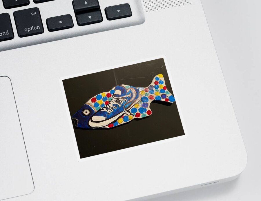  Sticker featuring the mixed media Fish by Angie ONeal