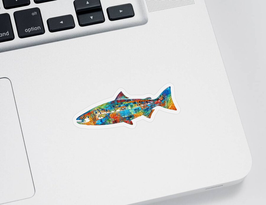 Salmon Sticker featuring the painting Fish Art Print - Colorful Salmon - By Sharon Cummings by Sharon Cummings
