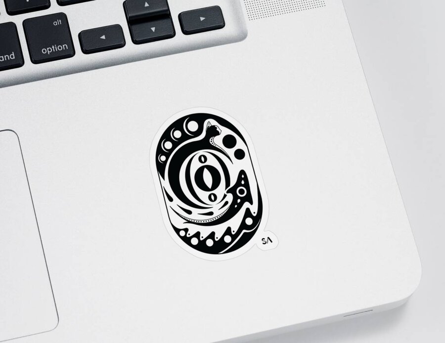 Black And White Sticker featuring the digital art Fish Cat by Silvio Ary Cavalcante