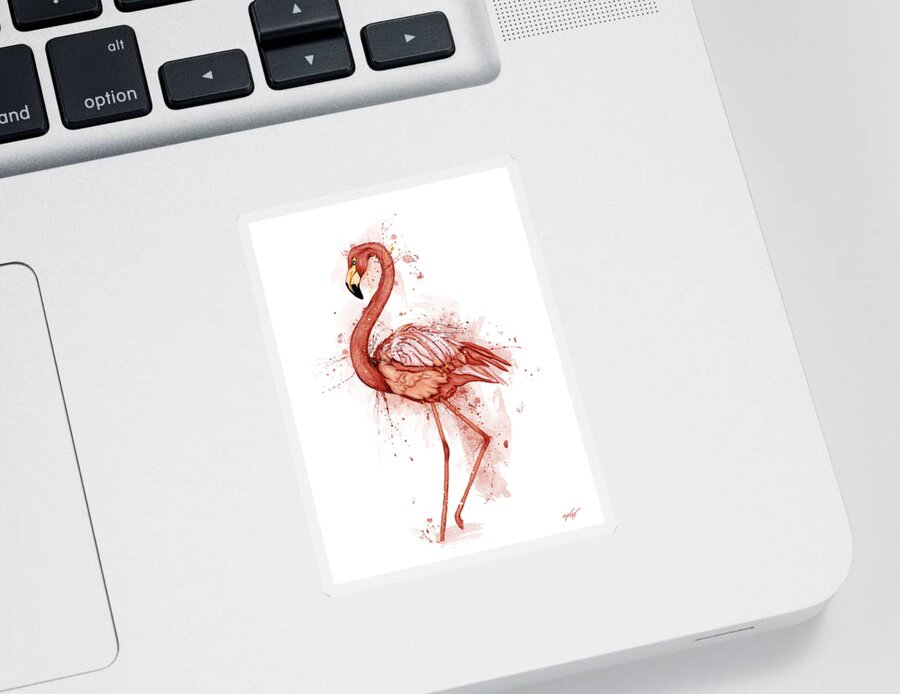 Flamingo Sticker featuring the painting Flamingo watercolor on white background, Flamingo by Nadia CHEVREL