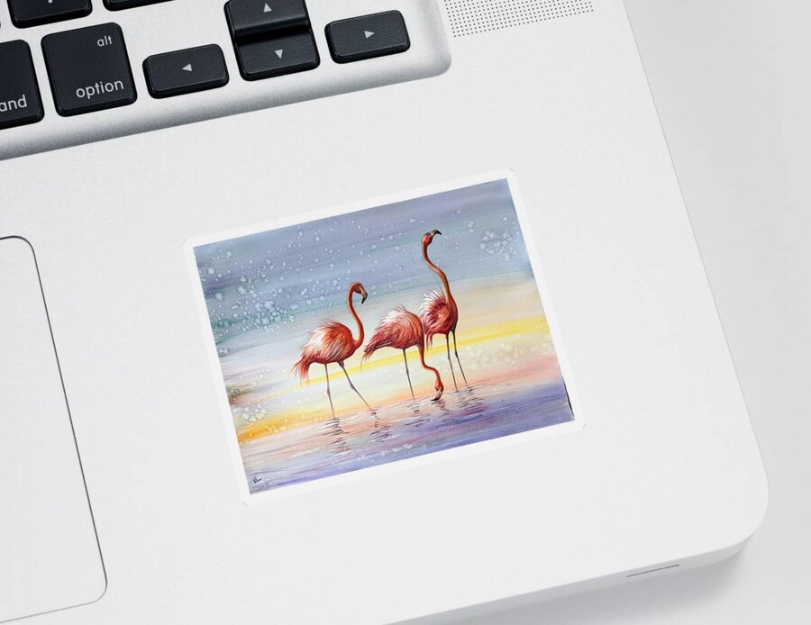 Flamingoes Sticker featuring the painting Flamingos 4 by Katerina Kovatcheva