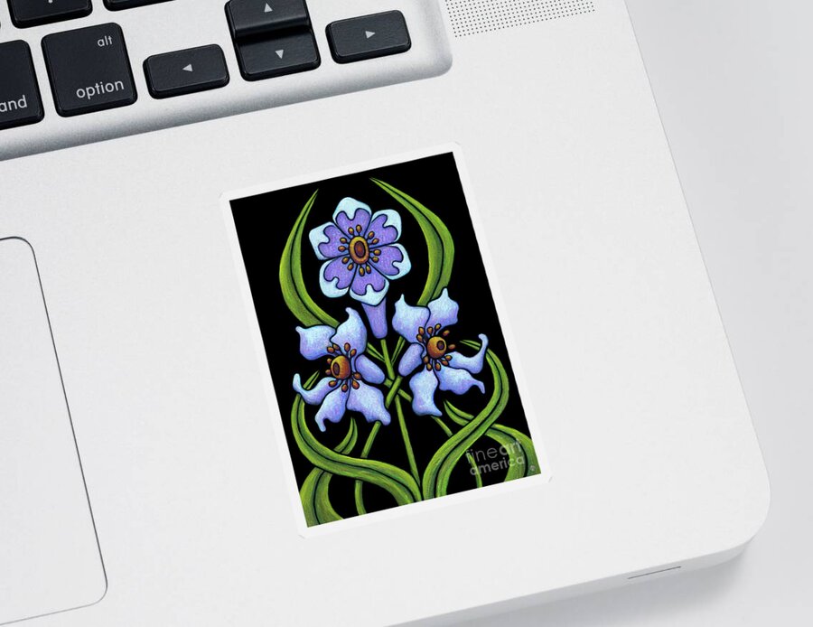 Flower Sticker featuring the painting Fleur Nouveau Marceline. Bold on Black. by Amy E Fraser