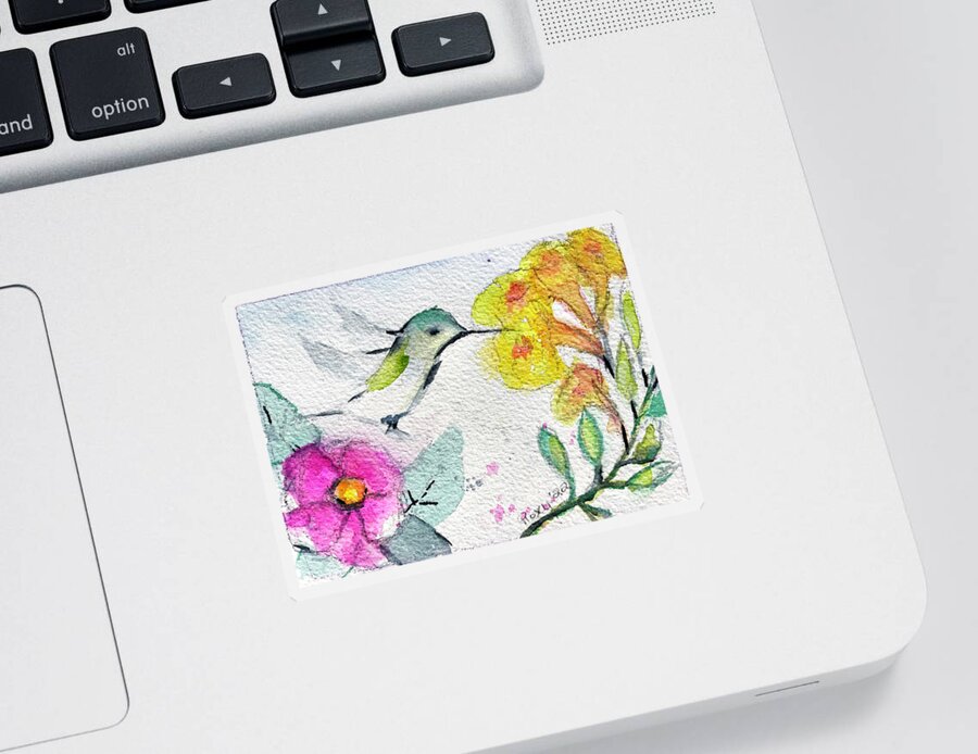 Hummingbird Sticker featuring the painting Floaty Hummingbird 3 by Roxy Rich