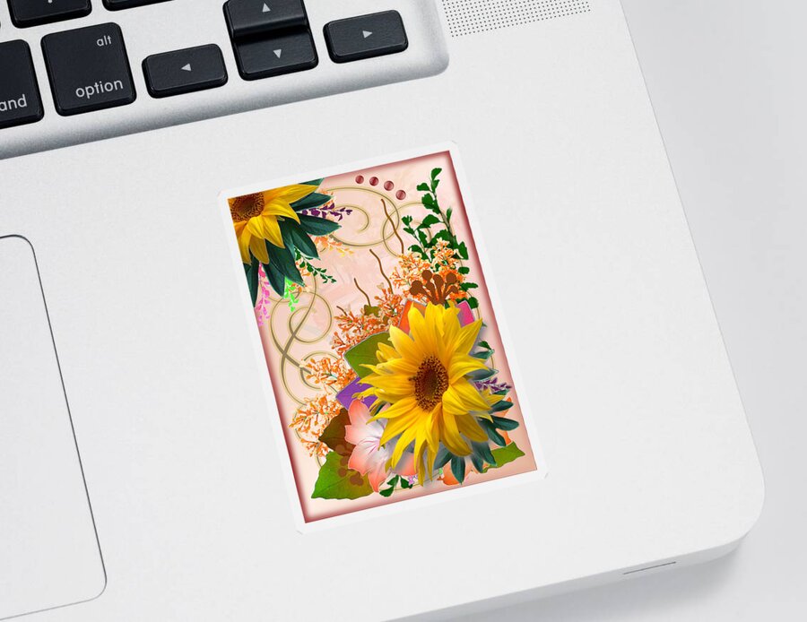 Autumn Sticker featuring the digital art Floral Autumn Seasonal Card of November Colors by Delynn Addams